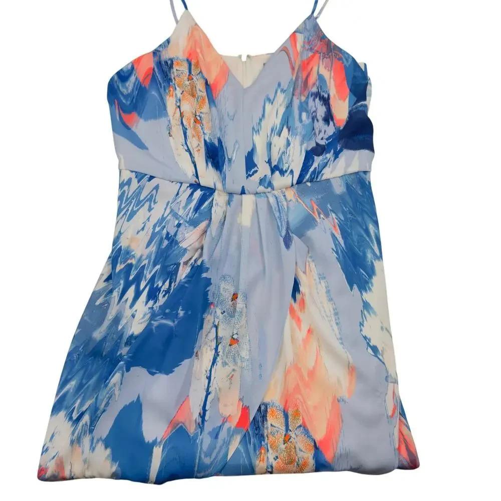 Chelsea28 Wrap Watercolor Artsy Art to Wear Spaghetti Strap Dress Women's SZ 14 - Picture 4 of 9